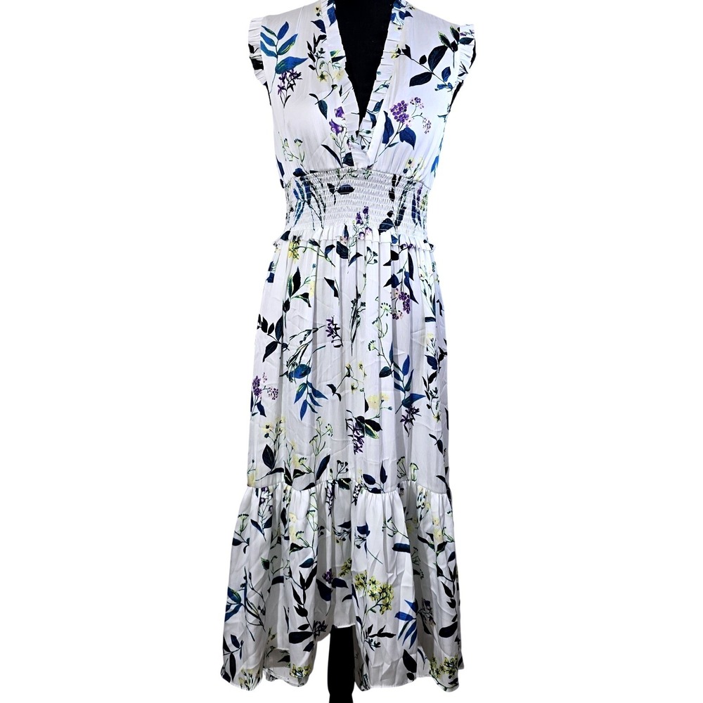 Banana Republic Print Soft Satin Maxi Dress, White Floral SIZE 6P Kentucky Derby